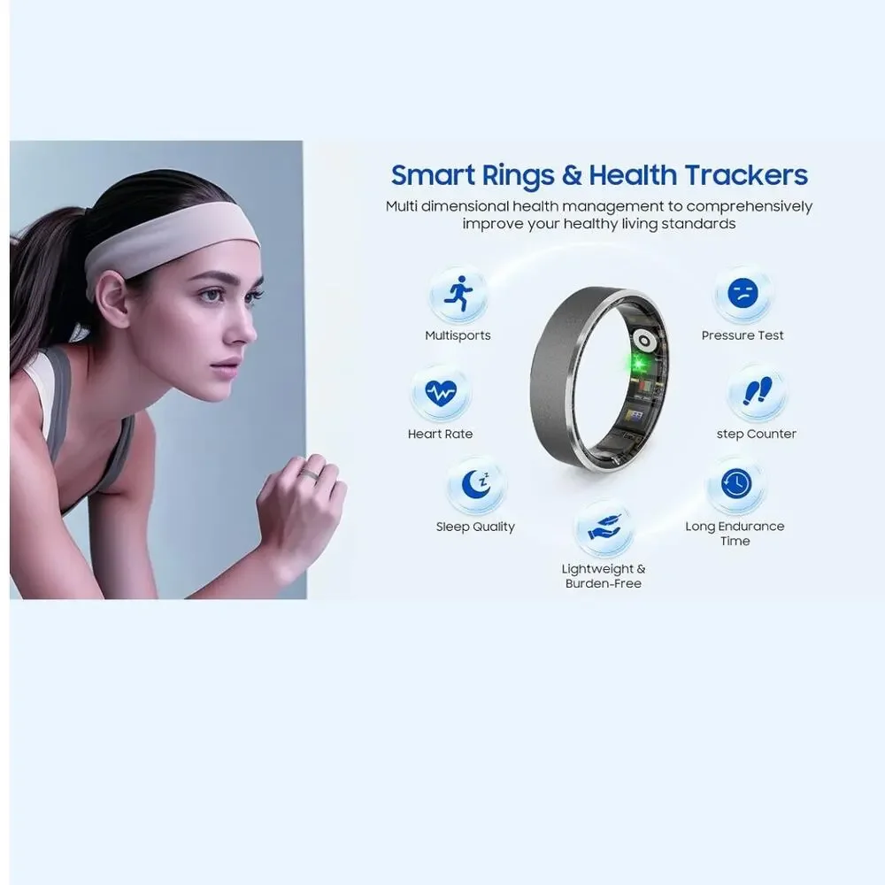 SmartHealth Ring for Stress, Fitness, and Sleep Track, iOS and Android (Black 8)